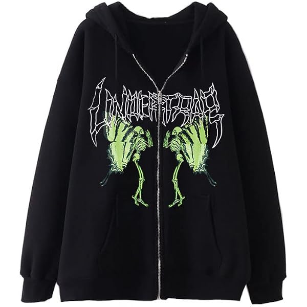 Aobiono Women Men Y2K Zip Up Hoodie Oversized Gothic Emo Grunge